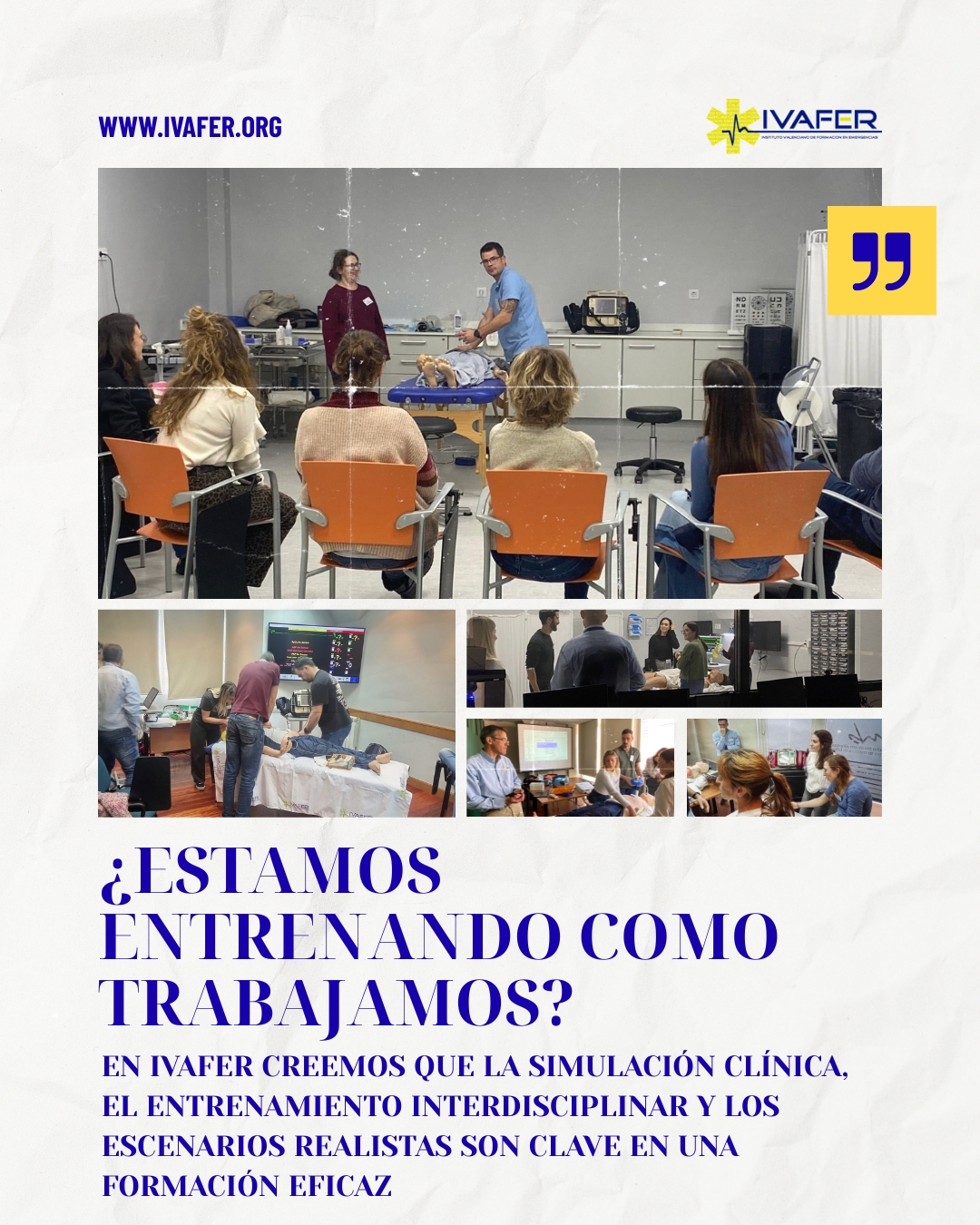 Imagen relacionada con simulación clínica avanzada donde un equipo sanitario atiende una situación de emergencia en un entorno realista. La publicación plantea la importancia de entrenar en condiciones similares a las que se encuentran los profesionales durante su práctica asistencial diaria.